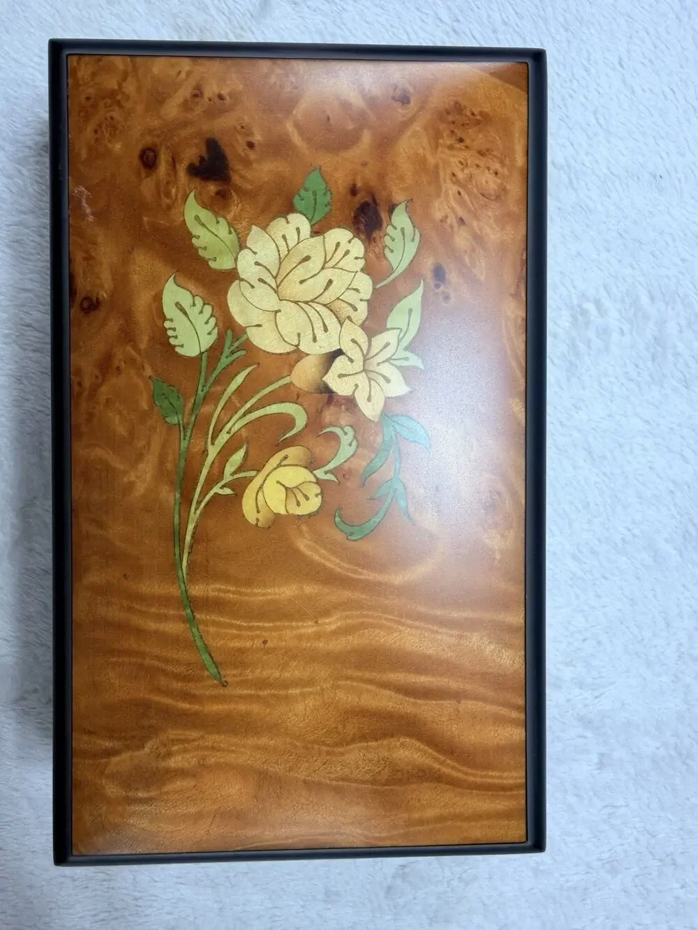 Sorrento Italian Inlaid Wood Music Box Rose Marquetry Arrivederci Roma EUC